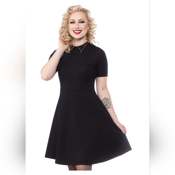 Sourpuss Dresses & Skirts - Sourpuss, Black Women's Dress With Studded Collar